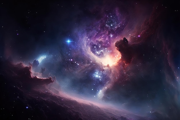 Ночное небо за космическими обоями представляет собой компьютерное изображение звездного поля в туманности.