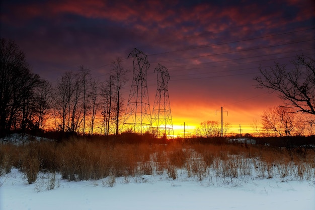 Night sky clouds sunset power lines