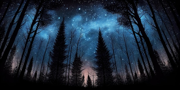 Photo night sky in forest generative ai