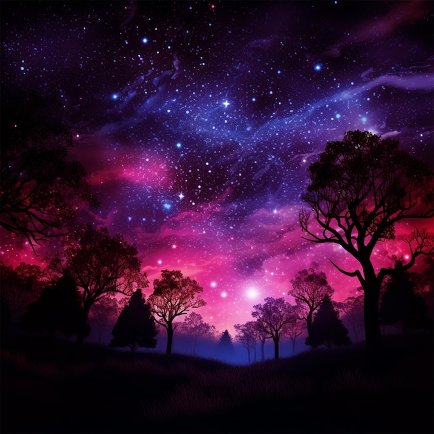 night sky glows with galaxy mystical silhouette