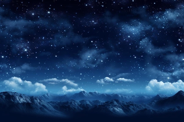 the night sky is a dark blue color with clouds and stars.