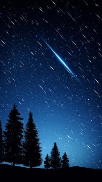 Photo the night sky is filled with stars and shooting meteors