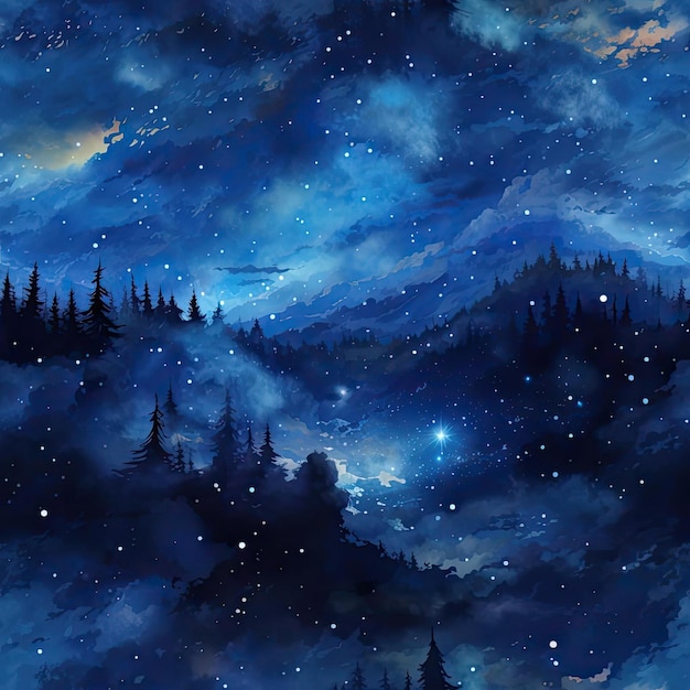 Night sky scene with detailed patterns and atmospheric blues tiled