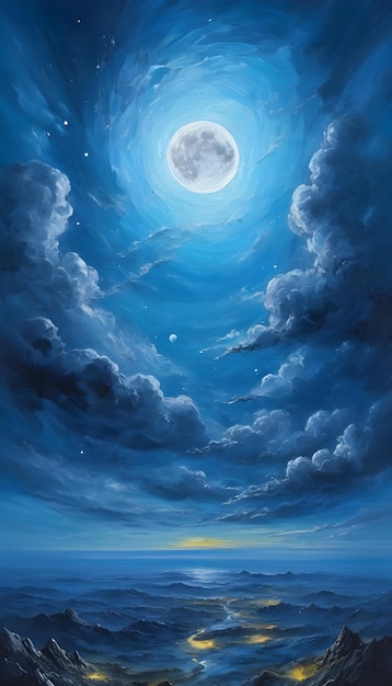 Night sky stars moon Impasto painting
