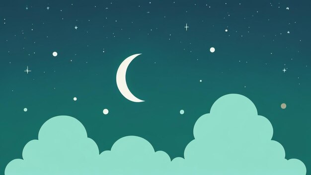 Night sky and white clouds teal green nightfall