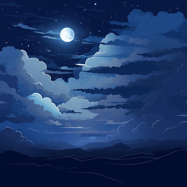 A night sky with clouds and a full moon