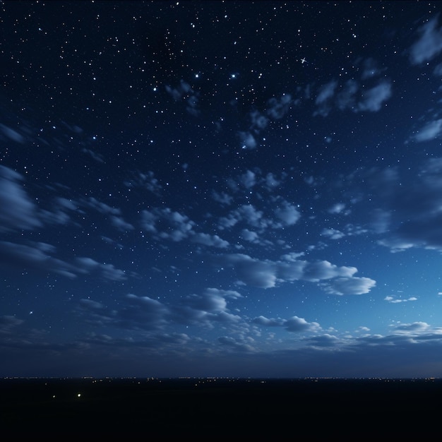 Ночное небо с облаками и звездами на небе