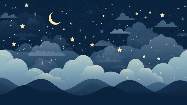 Photo night sky with clouds and stars vector illustration