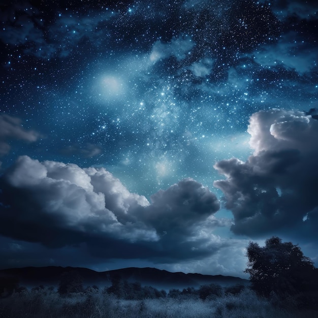 Night sky with clouds and stars