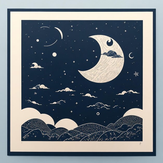 Night sky with crescent moon frame ai generated