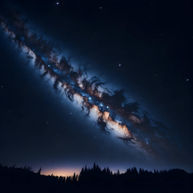 Ночное небо с галактикой и звездами на ней.