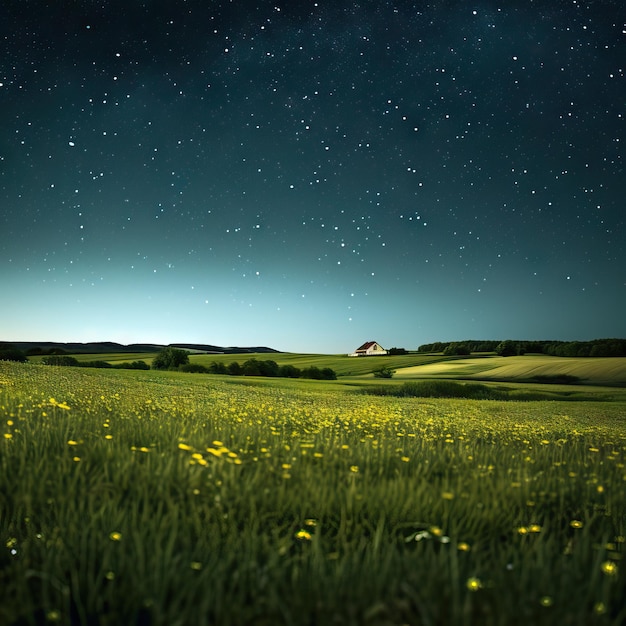 Foto il cielo notturno con la via lattea e le stelle sul campo è un'illustrazione generata dall'ai