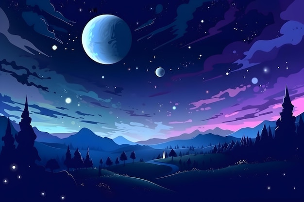 A night sky with a moon and stars