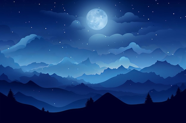 Photo a night sky with mountains and a full moon