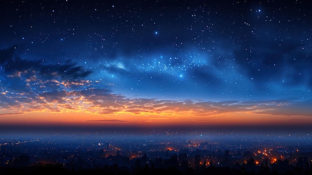 Night Sky With Stars and Clouds Over City