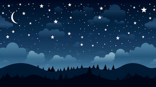 ночное небо с звездами и облаками над горным хребтом