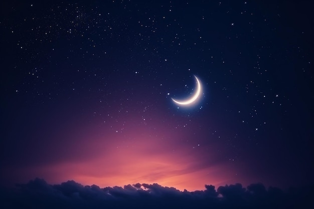 Night sky with stars and crescent moon