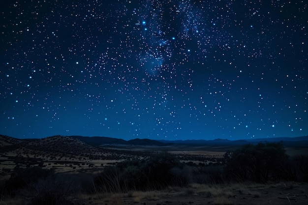 a night sky with stars and a desert landscape