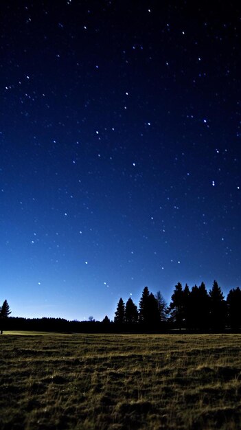 Photo a night sky with stars and a field with trees in the background