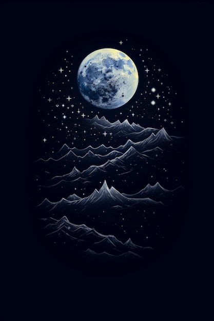 night sky with stars and full moon over the ocean generativ ai