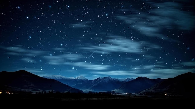 a night sky with stars and a house in the background