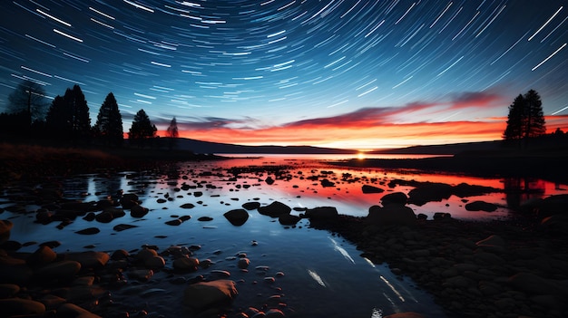 写真 長時間露光で作った星のある夜空