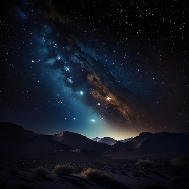 Photo night sky with stars and moon fantasy landscapecosmic background at nightgenerative ai