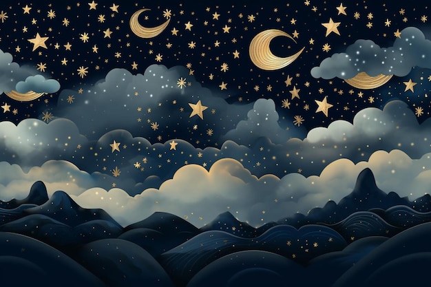 night sky with stars and moon in the night sky.