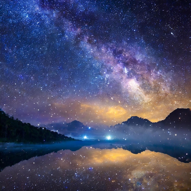 배경 에 별 과 산 이 있는 밤 하늘