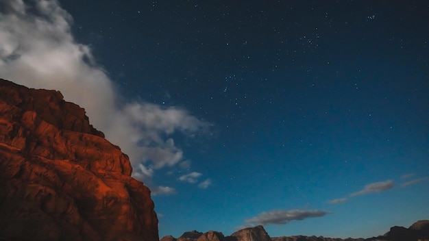 A night sky with stars and a mountain in the foreground