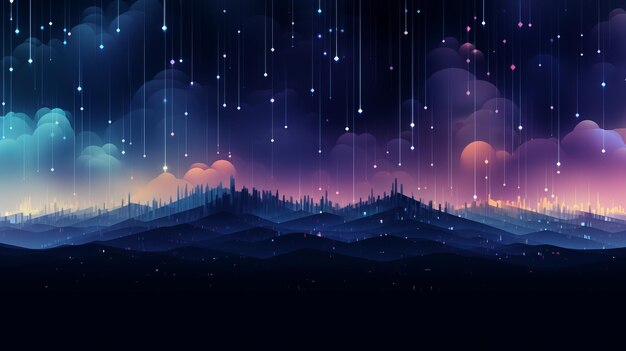 A night sky with stars and mountains in the background