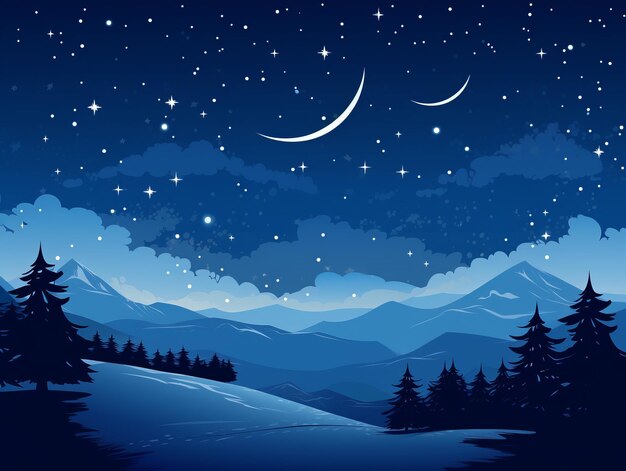 A night sky with stars and mountains in the background