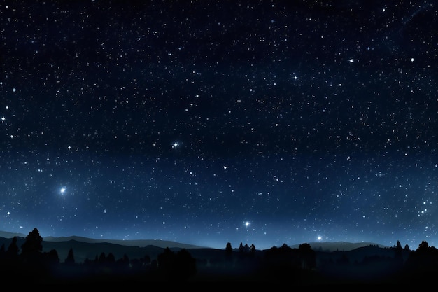 Night sky with stars and silhouette of a village