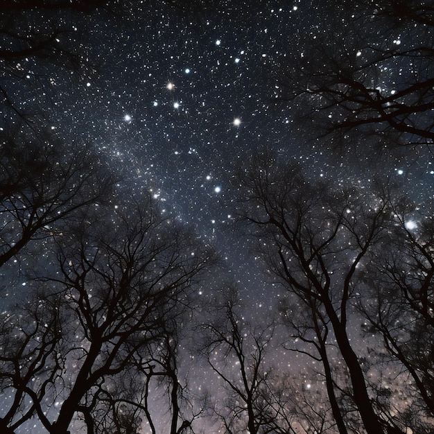 Night sky with stars and silhouettes of trees