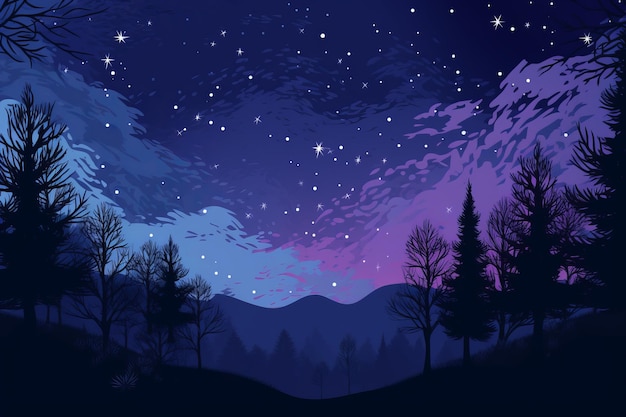 a night sky with stars and trees in the background