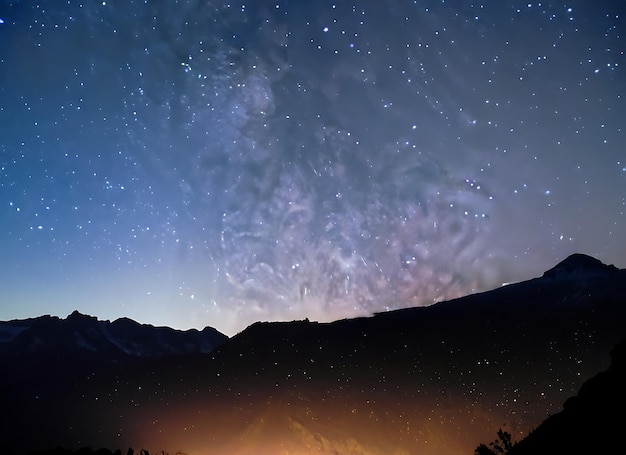 Night sky with starts and mountain background