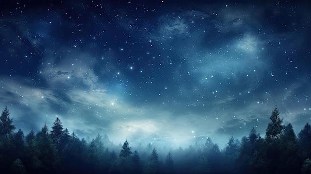 a night sky with trees and clouds