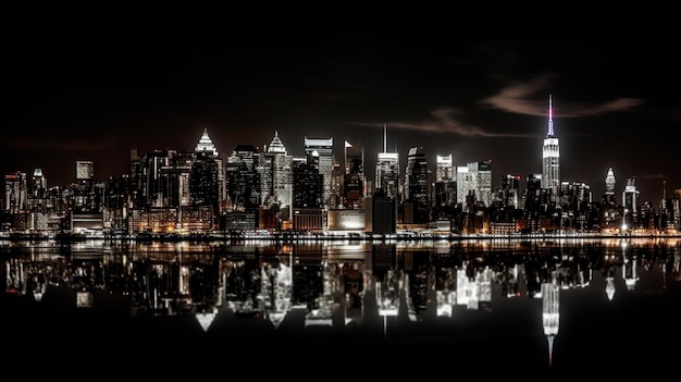 Night skyline of Manhattan New York City Generative AI