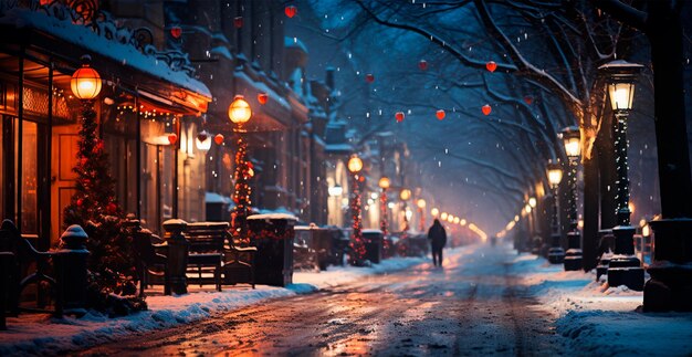 Фото Ночь снежного рождества американский город бостон новогодний праздник размытый фон ии-генерированное изображение