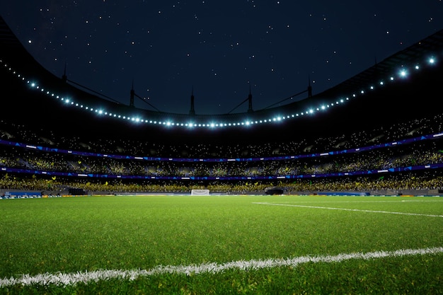 Night soccer stadium arena with crowd fans  high quality photo render