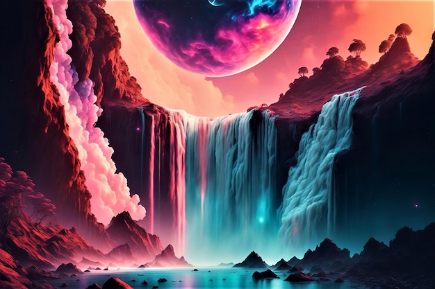 night space viewwaterfall