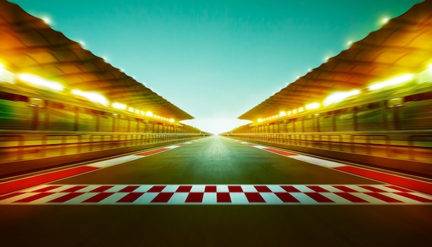 Photo night speedy motion blur international race track with starting and finishing line .