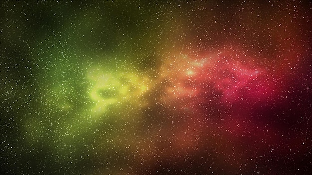 Ночное звездное небо и ярко-желтая красная галактика, горизонтальный фон. 3d иллюстрация млечного пути и вселенной