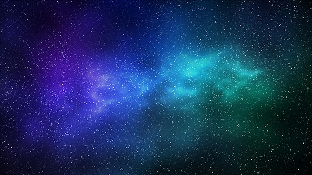 Night starry sky and bright blue green galaxy, horizontal
background. 3d illustration of milky way and universe