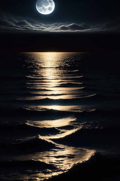 Фото Ночное звездное небо, лунный свет, сияющий на морской воде, одинокие мысли, обои, фоновый баннер