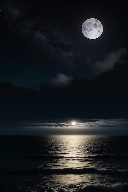 Ночное звездное небо, лунный свет, сияющий на морской воде, одинокие мысли, обои, фоновый баннер