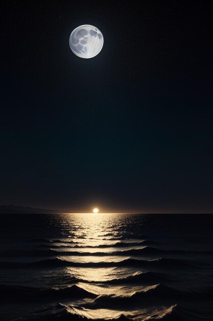 Night starry sky moonlight shining on the sea water lonely thoughts wallpaper background banner