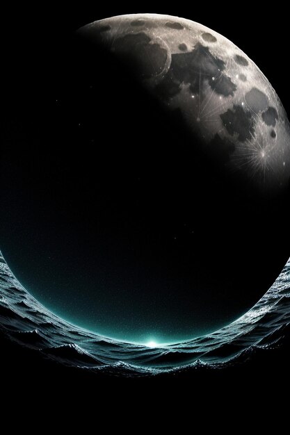 Foto cielo stellato notturno al chiaro di luna che splende sull'insegna solitaria del fondo della carta da parati dei pensieri solitari dell'acqua di mare