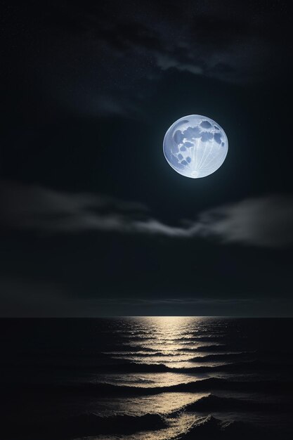 Photo night starry sky moonlight shining on the sea water lonely thoughts wallpaper background banner