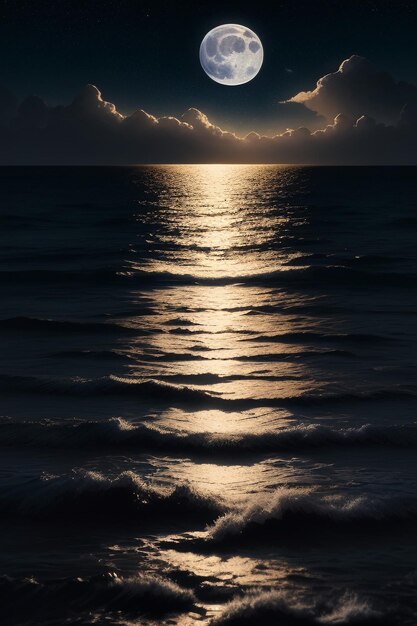 Photo night starry sky moonlight shining on the sea water lonely thoughts wallpaper background banner